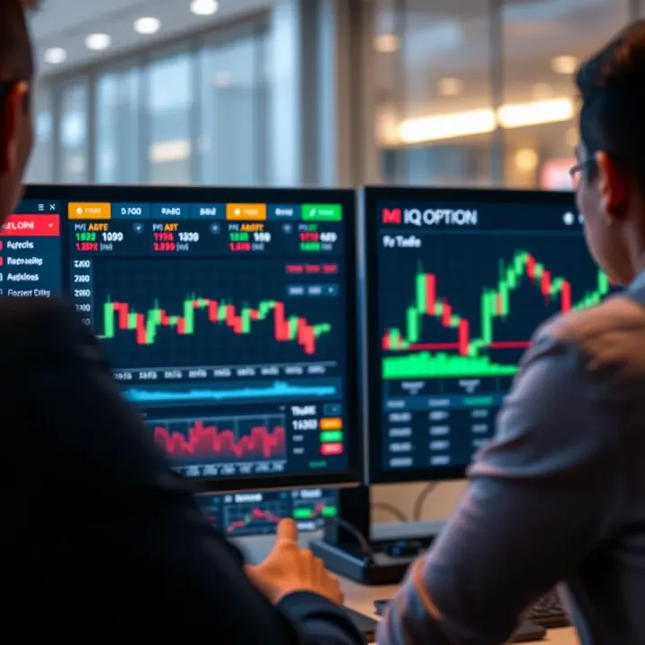 Dashboard of IQ Option platform displaying various financial instruments and trading options