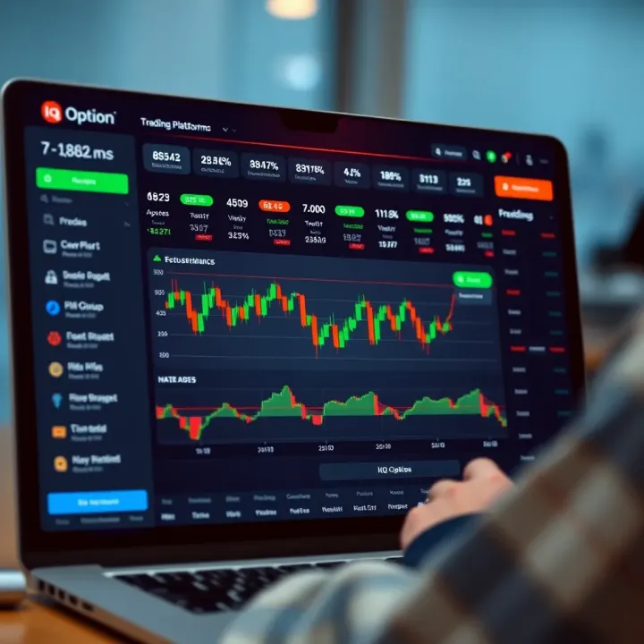 Dashboard of IQ Option platform showing various trading assets and market trends