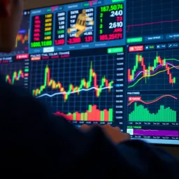 Graphical interface of IQ Option trading platform showing various financial charts and indicators