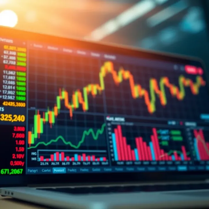 Digital trading market interface showing various asset types and price charts
