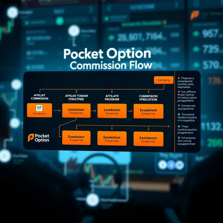 Diagram showing the affiliate program structure with commission flow for Pocket Option