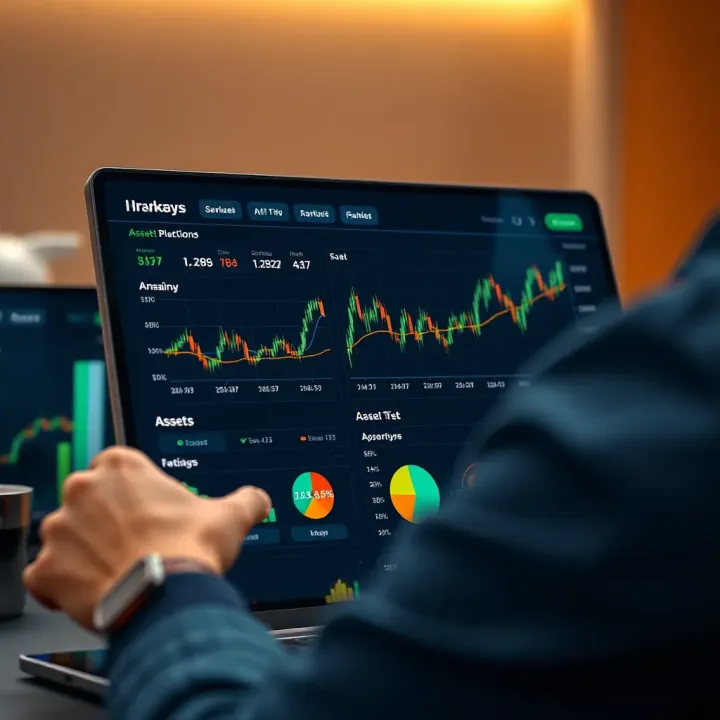 Interface of Qotex platform showing financial charts and asset options