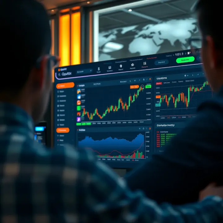 User interface showcasing Qoutex platform features for digital trading