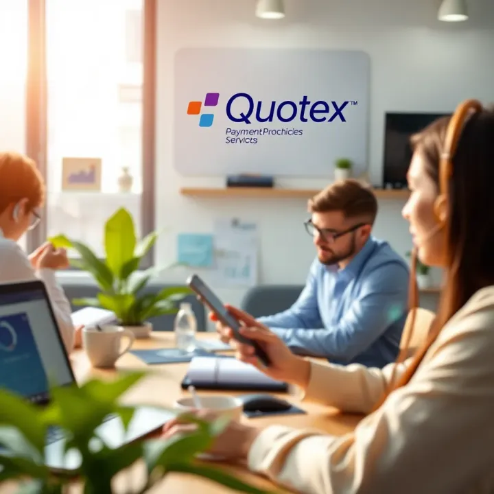 Illustration of secure payment methods and customer support options available on QQuotex