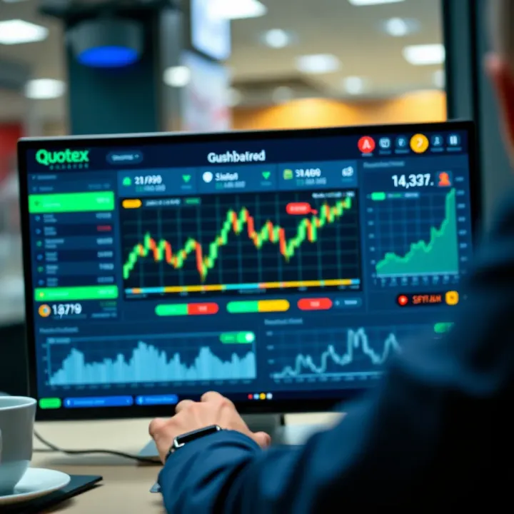User interface of QQuotex platform showing trading dashboard with charts and key features