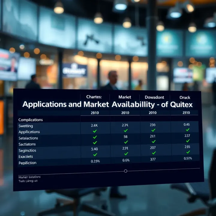 Comparison chart illustrating Quitex applications and market availability