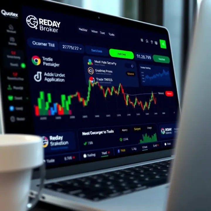 Dashboard showing various trading tools and account security options on Quotex Broker platform