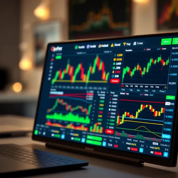 Screenshot of Quotex trading platform showcasing various financial assets and trading charts