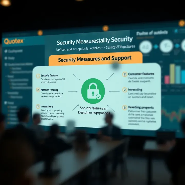 Diagram highlighting security features and customer support services on Quotex