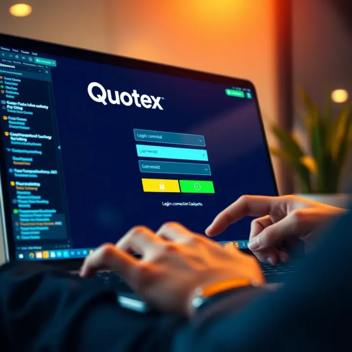 User entering credentials on Quotex login screen with secure connection indicated