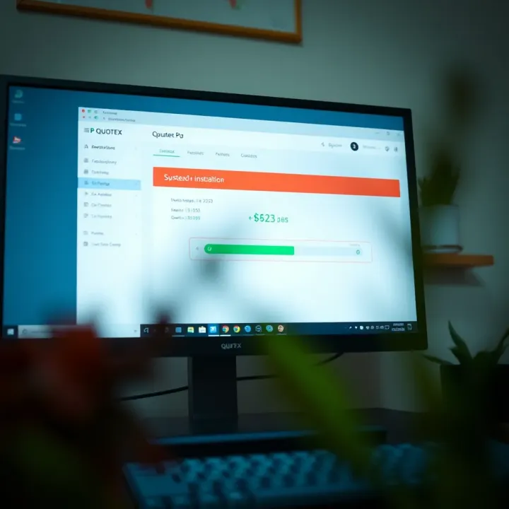 Download and installation progress of Quotex software on a desktop computer