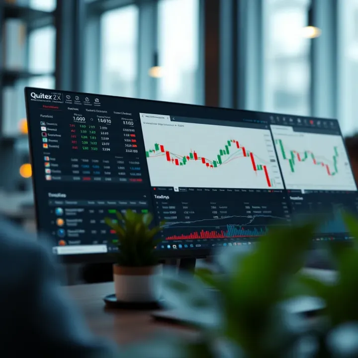 User interface of Quotex trading platform showing asset selection and chart analysis tools