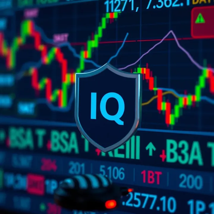 Illustration of secure online trading with financial charts and shield symbol