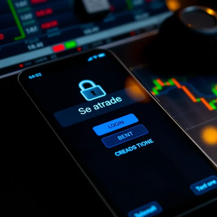 Secure login screen on a smartphone for a financial trading platform