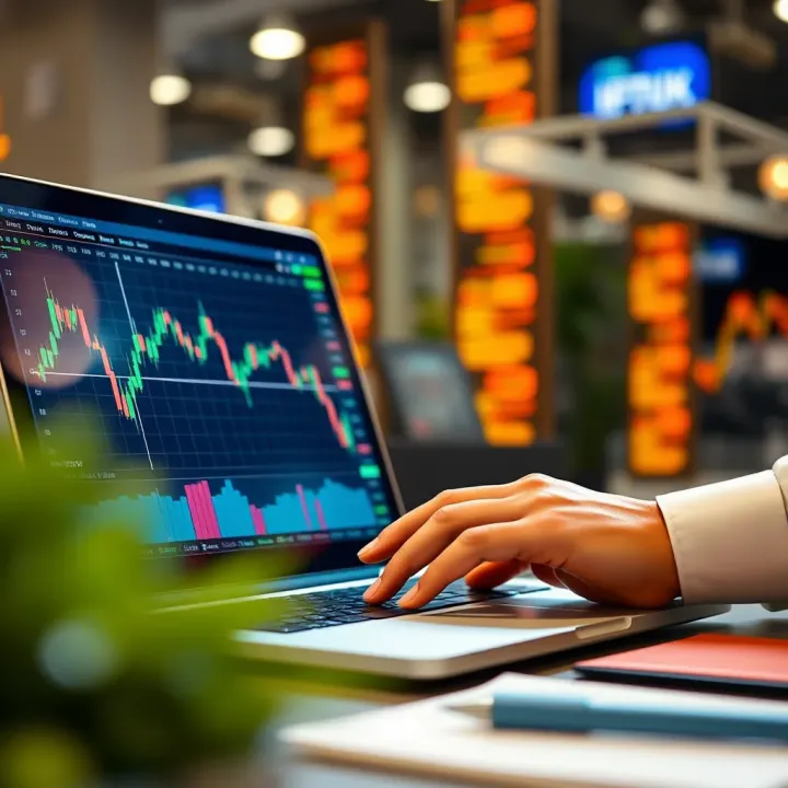 User interacting with a secure online trading platform on a laptop
