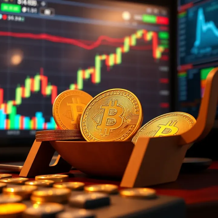 Conceptual representation of simulated trading with digital currency and financial charts