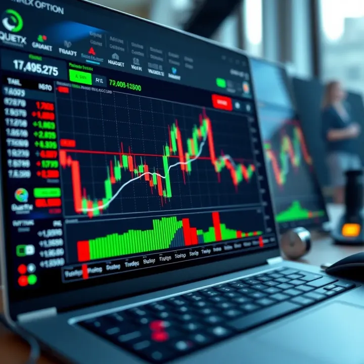 Interface of Quotex Option trading platform showing graph and trading tools