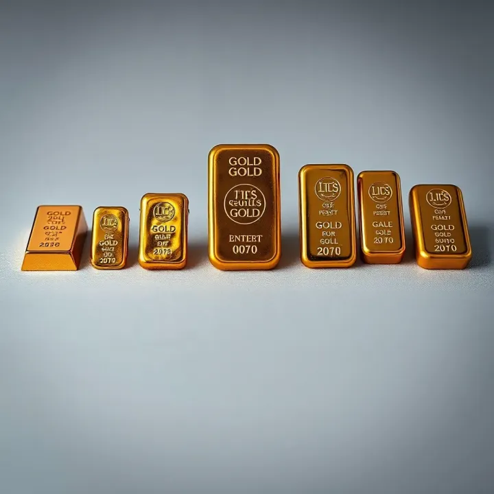 Comparison of various gold bars highlighting different sizes and international weight standards